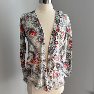 Anthro sparrow Chic Floral Ruffle Trim Cardigan